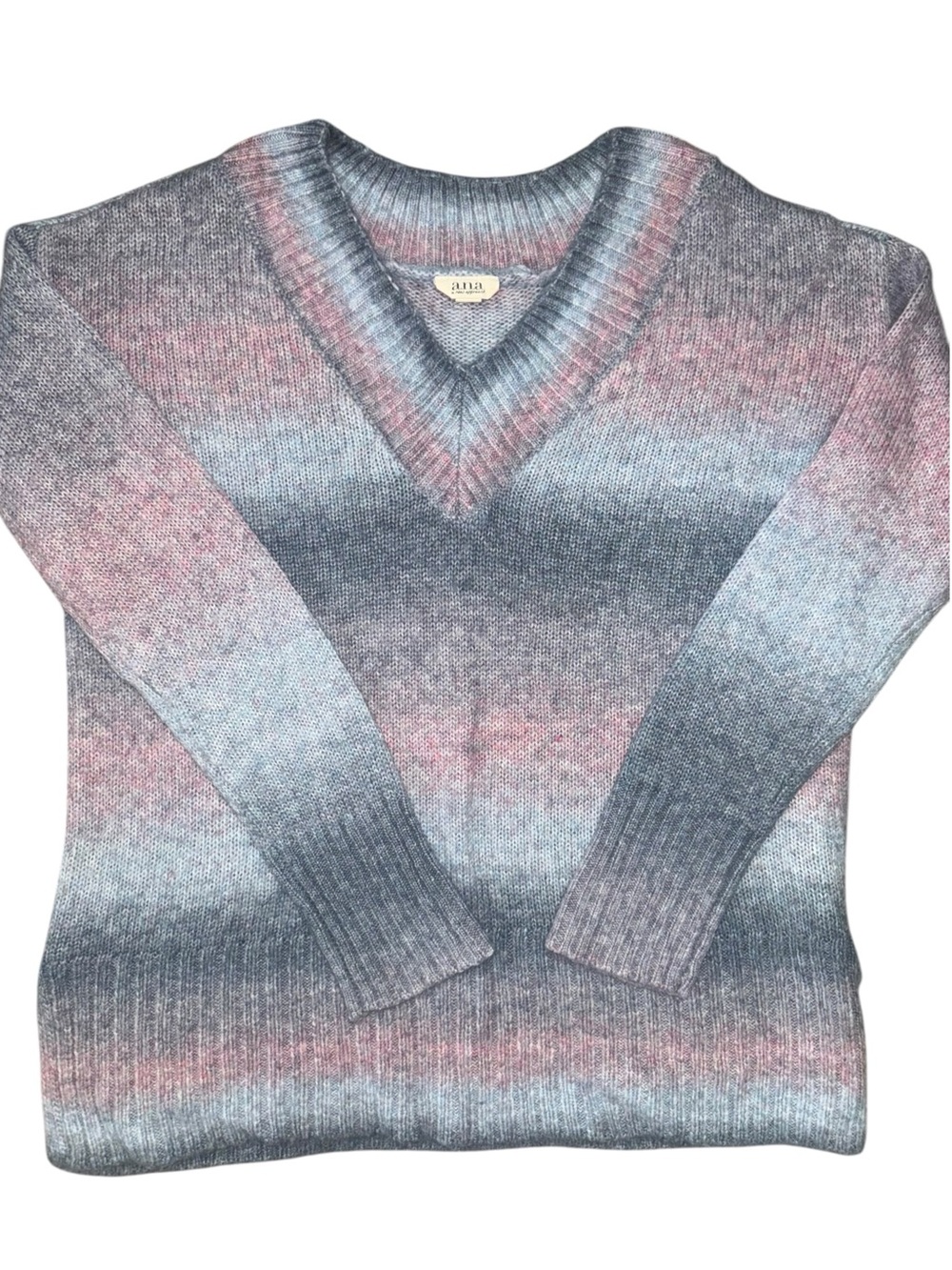 a.n.a. A New Approach Women’s M Pink Blue Gray Ombre V Neck Knit Sweater